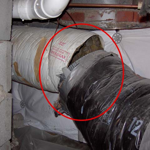 A broken duct causing air leaks.