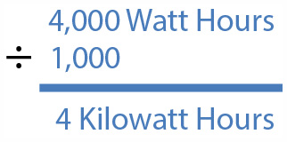 4,000 Wh / 1000 = 4 Kilowatt Hours