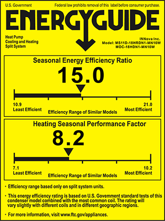 HSPF Energy Guide stickers are required on all heat pumps.