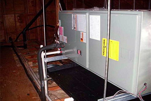 Professional AC installation Memorial TX - Rheem air handler installed in attic by Adams Air certified technicians